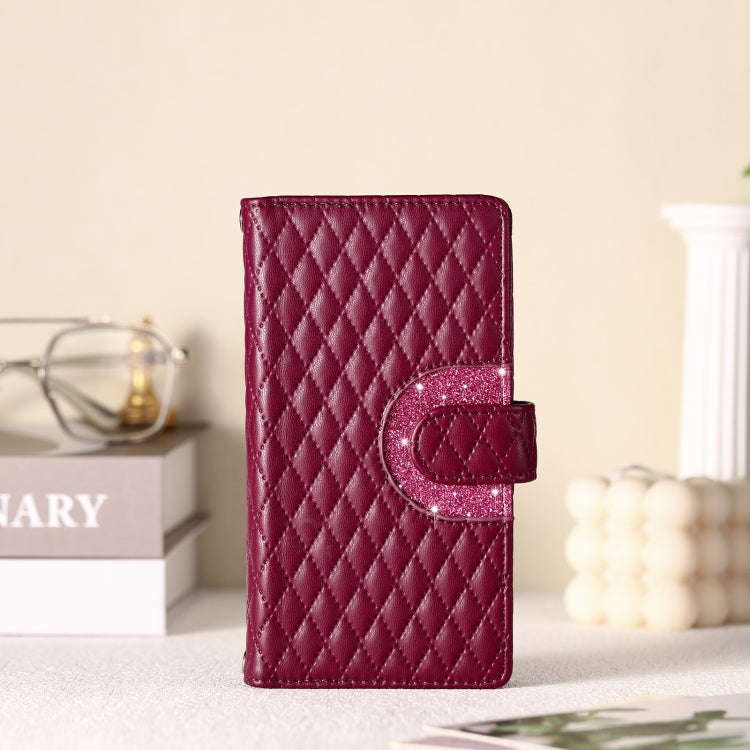 For Google Pixel 9 Pro XL Glitter Lattice Zipper Wallet Leather Phone Case(Wine Red) - Google Cases by buy2fix | Online Shopping UK | buy2fix