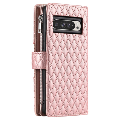 For Google Pixel 9 Pro XL Glitter Lattice Zipper Wallet Leather Phone Case(Rose Gold) - Google Cases by buy2fix | Online Shopping UK | buy2fix