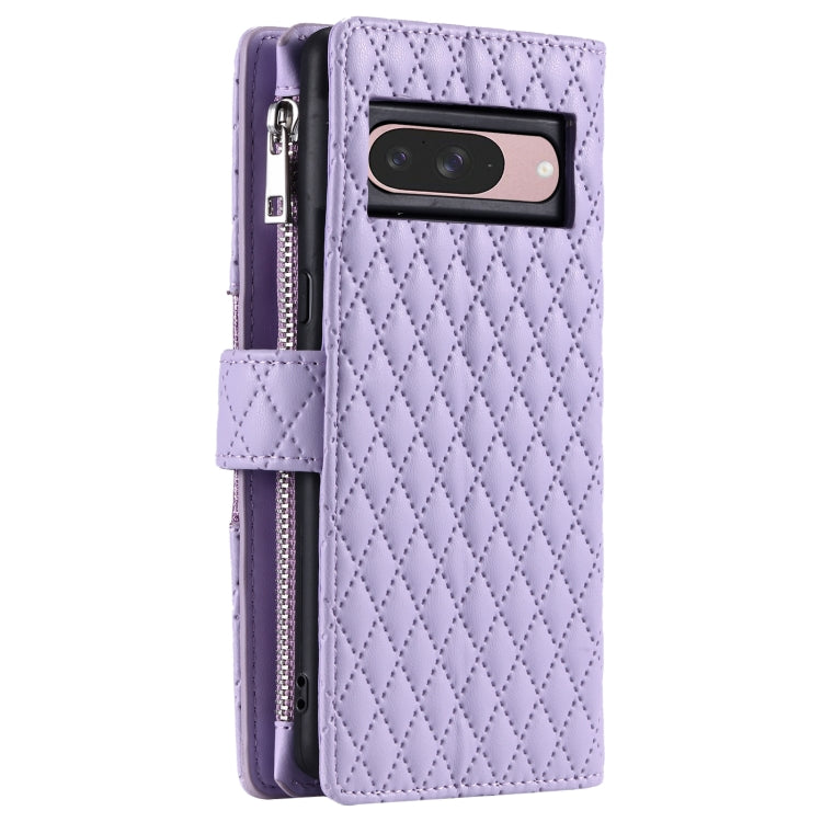 For Google Pixel 9 / 9 Pro Glitter Lattice Zipper Wallet Leather Phone Case(Purple) - Google Cases by buy2fix | Online Shopping UK | buy2fix