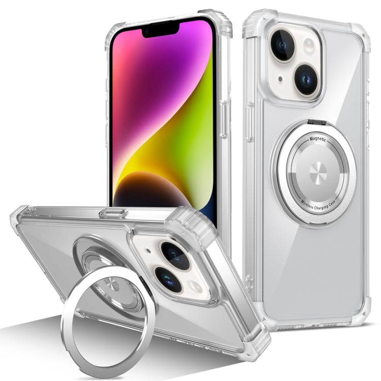 For iPhone 14 Plus Gold Shield CD Pattern MagSafe Magnetic Phone Case with Rotating Stand(Transparent) - iPhone 14 Plus Cases by buy2fix | Online Shopping UK | buy2fix