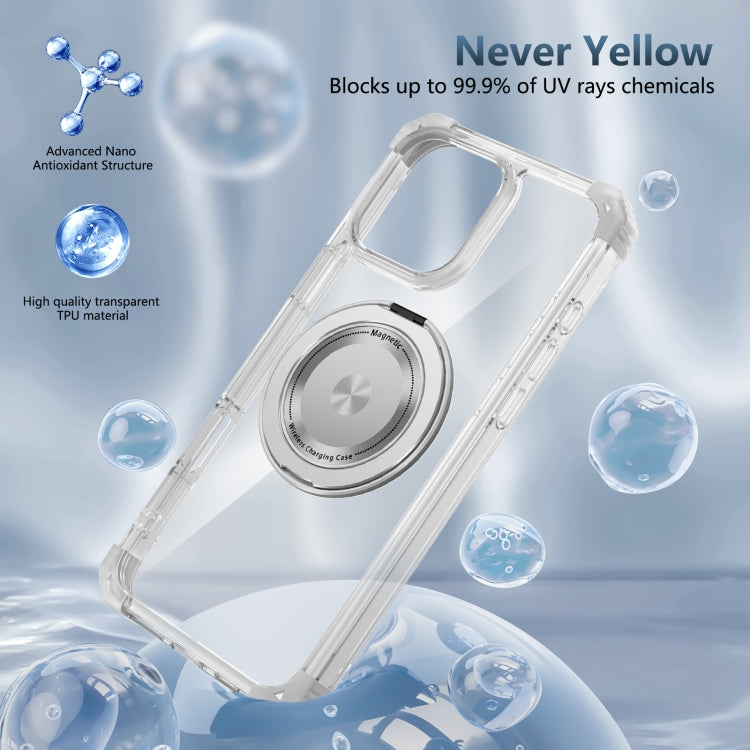 For iPhone 16 Pro Gold Shield CD Pattern MagSafe Magnetic Phone Case with Rotating Stand(Transparent) - iPhone 16 Pro Cases by buy2fix | Online Shopping UK | buy2fix