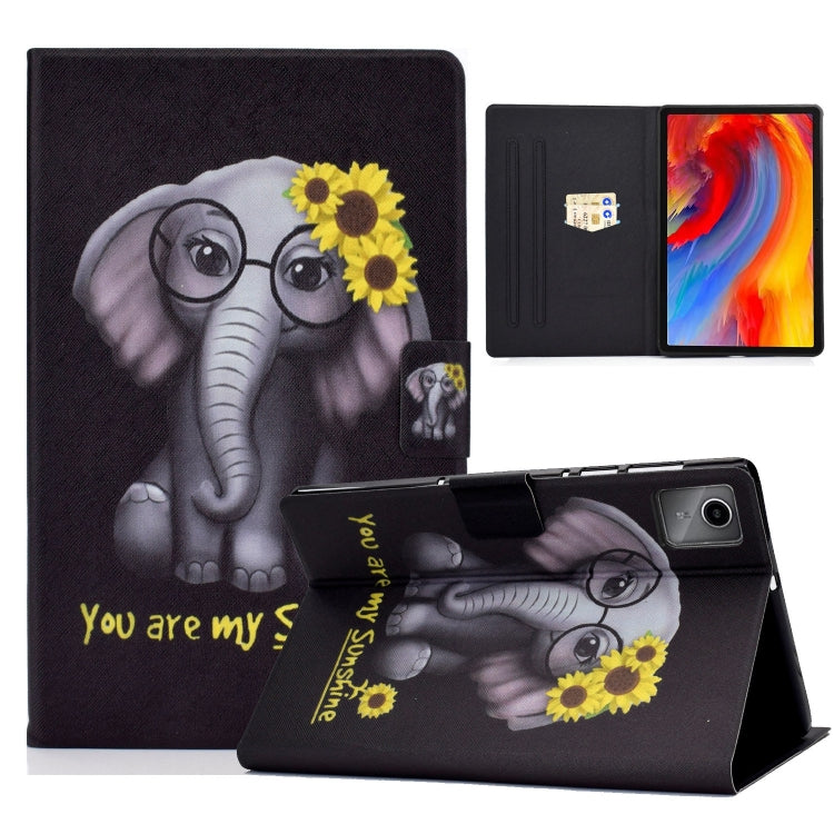 For Lenovo Tab M11 / Xiaoxin Pad 11 2024 Electric Pressed Colored Drawing Smart Leather Tablet Case(Flower Elephant) - Lenovo by buy2fix | Online Shopping UK | buy2fix