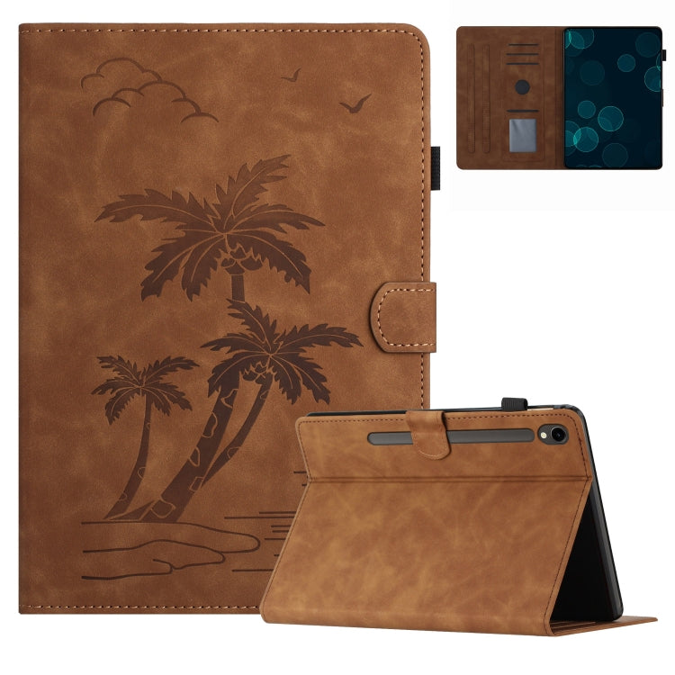 For Samsung Galaxy Tab S9 FE X510/X516B Coconut Tree Embossed Smart Leather Tablet Case(Brown) - Galaxy Tab S9 FE by buy2fix | Online Shopping UK | buy2fix