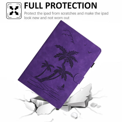 For Samsung Galaxy Tab S9 FE X510/X516B Coconut Tree Embossed Smart Leather Tablet Case(Purple) - Galaxy Tab S9 FE by buy2fix | Online Shopping UK | buy2fix