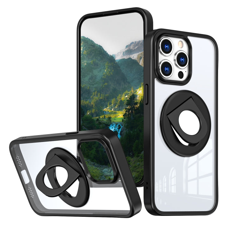 For iPhone 15 Pro Max Transparent U-Ring Holder MagSafe Magnetic Phone Case(Black) - iPhone 15 Pro Max Cases by buy2fix | Online Shopping UK | buy2fix