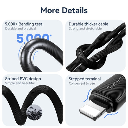 USAMS US-SJ699 USB to 8 Pin 2.4A Striped Fast Charge Data Cable, Length:3m(White) - Normal Style Cable by USAMS | Online Shopping UK | buy2fix