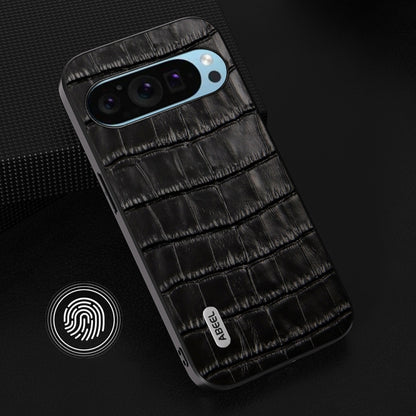 For Google Pixel 9 ABEEL Crocodile Texture Genuine Leather Phone Case(Black) - Google Cases by buy2fix | Online Shopping UK | buy2fix