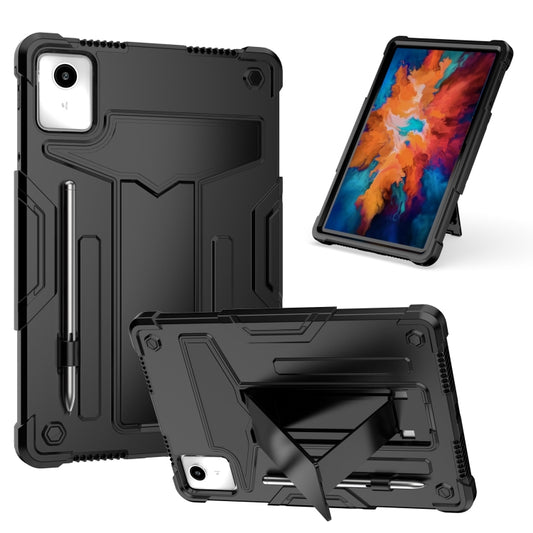 For Lenovo Tab M11/ Xiaoxin Pad 11 2024 T Holder Robot Silicone Hybrid PC Tablet Case(Black) - Lenovo by buy2fix | Online Shopping UK | buy2fix