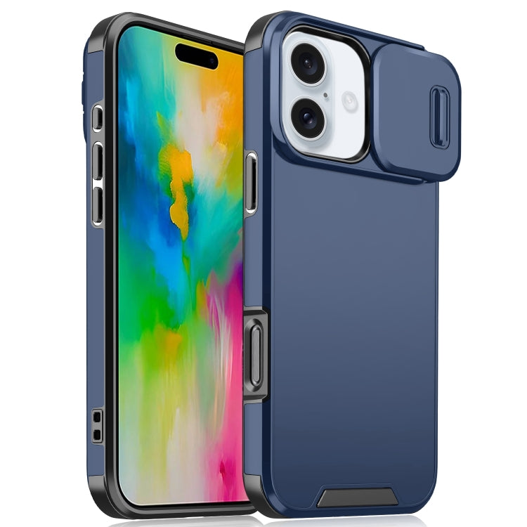 For iPhone 16 Plus Sliding Camshield TPU + PC Phone Case(Blue) - iPhone 16 Plus Cases by buy2fix | Online Shopping UK | buy2fix