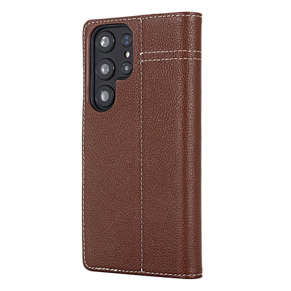 For Samsung Galaxy S24 5G GEBEI Top-grain Horizontal Flip Leather Phone Case(Brown) - Galaxy S24 5G Cases by GEBEI | Online Shopping UK | buy2fix