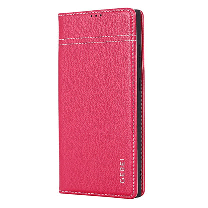 For Samsung Galaxy S24 5G GEBEI Top-grain Horizontal Flip Leather Phone Case(Rose Red) - Galaxy S24 5G Cases by GEBEI | Online Shopping UK | buy2fix