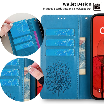 For OnePlus 11 Tree & Deer Embossed Leather Phone Case(Blue) - OnePlus Cases by buy2fix | Online Shopping UK | buy2fix