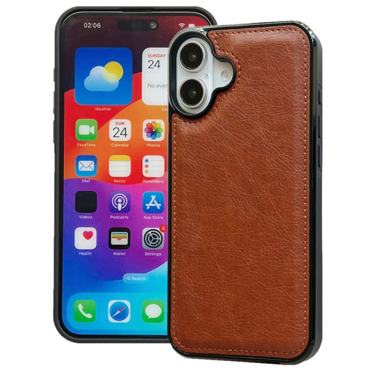 For iPhone 16 Plus Cowhide Texture Back Cover Phone Case(Brown) - iPhone 16 Plus Cases by buy2fix | Online Shopping UK | buy2fix