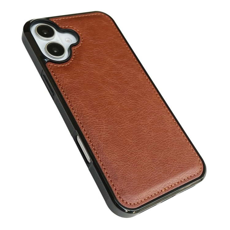 For iPhone 16 Plus Cowhide Texture Back Cover Phone Case(Brown) - iPhone 16 Plus Cases by buy2fix | Online Shopping UK | buy2fix