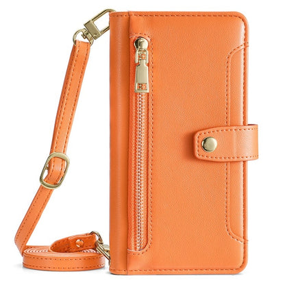 For Motorola Edge 5G 2024 Sheep Texture Cross-body Zipper Wallet Leather Phone Case(Orange) - Motorola Cases by buy2fix | Online Shopping UK | buy2fix