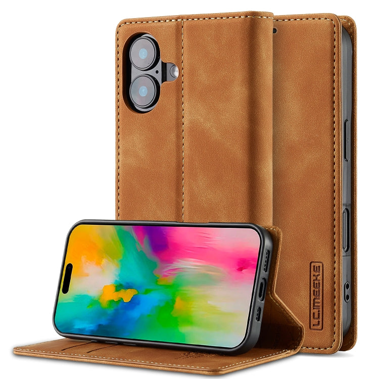 For iPhone 16 LC.IMEEKE Strong Magnetism Microfiber Leather Phone Case(Brown) - iPhone 16 Cases by LC.IMEEKE | Online Shopping UK | buy2fix