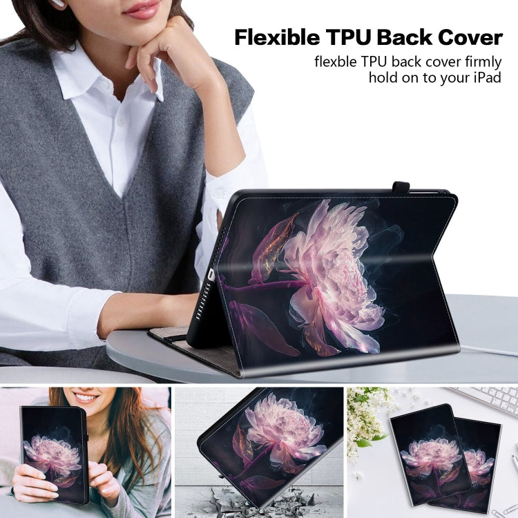 For Samsung Galaxy Tab S9 / S9 FE Crystal Texture Painted Leather Tablet Case(Purple Peony) - Galaxy Tab S9 Cases by buy2fix | Online Shopping UK | buy2fix