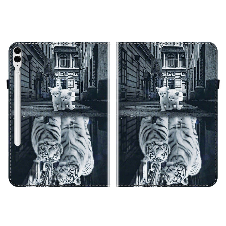 For Samsung Galaxy Tab S9+ / S9 FE+ Crystal Texture Painted Leather Tablet Case(Cat Reflection Tiger) - Galaxy Tab S9+ Cases by buy2fix | Online Shopping UK | buy2fix