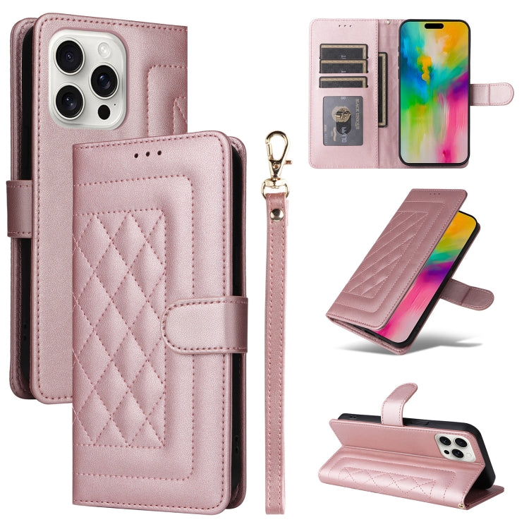 For iPhone 16 Pro Diamond Lattice Leather Flip Phone Case(Rose Gold) - iPhone 16 Pro Cases by buy2fix | Online Shopping UK | buy2fix