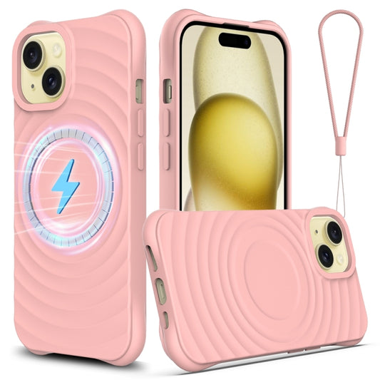 For iPhone 14 Plus Wave Texture MagSafe Magnetic Liquid Silicone Phone Case(Pink) - iPhone 14 Plus Cases by buy2fix | Online Shopping UK | buy2fix