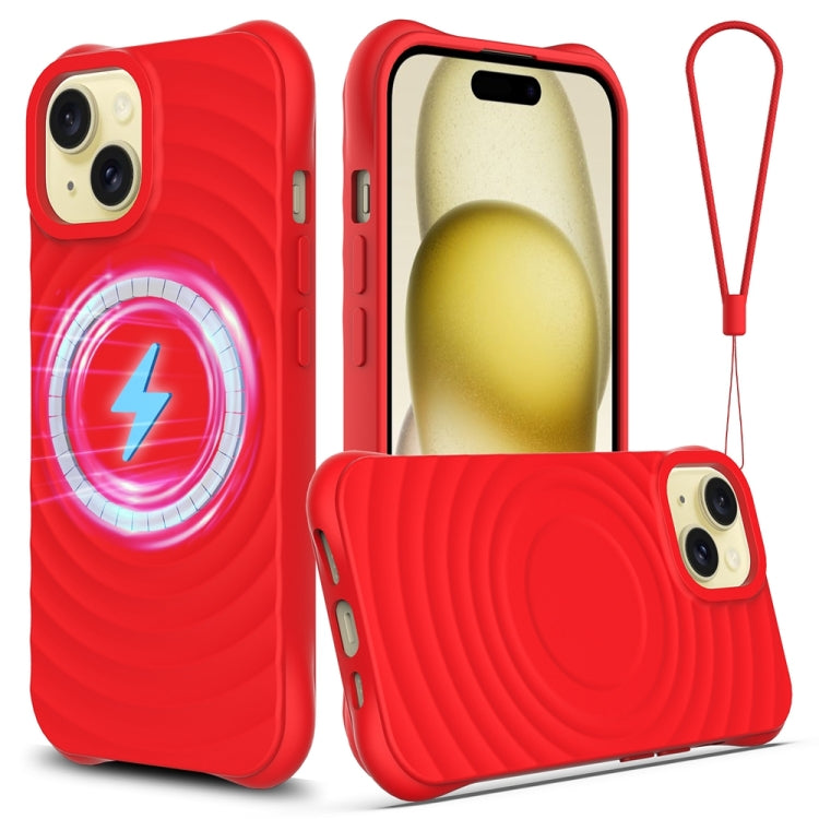 For iPhone 13 Wave Texture MagSafe Magnetic Liquid Silicone Phone Case(Red) - iPhone 13 Cases by buy2fix | Online Shopping UK | buy2fix