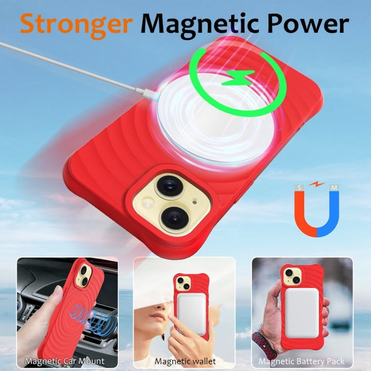 For iPhone 13 Wave Texture MagSafe Magnetic Liquid Silicone Phone Case(Red) - iPhone 13 Cases by buy2fix | Online Shopping UK | buy2fix