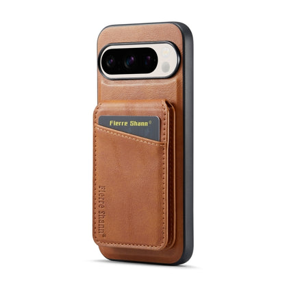 For Google Pixel 9 Fierre Shann Oil Wax Cow Leather Magnetic Card Holder Phone Case(Brown) - Google Cases by FIERRE SHANN | Online Shopping UK | buy2fix