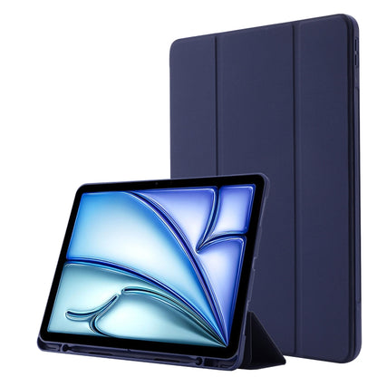 For iPad Air 11 2024 Skin Feel Tri-fold Leather Tablet Case with Pen Slot(Dark Blue) - iPad Air 11 2024 Cases by buy2fix | Online Shopping UK | buy2fix