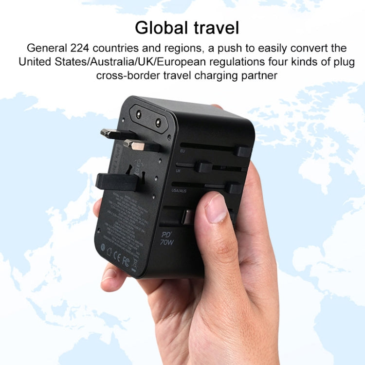 MOMAX 1-World+ 70W Gallium Nitride Expansion Cable Global Conversion Socket Power Adapter(Black) - USB Charger by MOMAX | Online Shopping UK | buy2fix