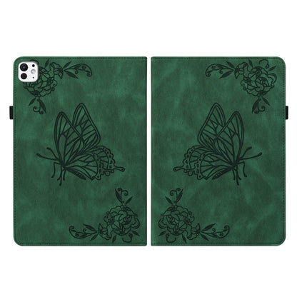 For iPad Pro 11 2024 Butterfly Flower Embossed Leather Tablet Case(Green) - iPad Pro 11 2024 Cases by buy2fix | Online Shopping UK | buy2fix