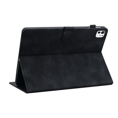 For iPad Pro 11 2024 Lily Embossed Leather Smart Tablet Case(Black) - iPad Pro 11 2024 Cases by buy2fix | Online Shopping UK | buy2fix