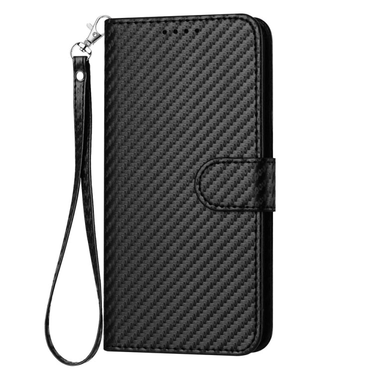 For iPhone 16 Pro YX0070 Carbon Fiber Buckle Leather Phone Case with Lanyard(Black) - iPhone 16 Pro Cases by buy2fix | Online Shopping UK | buy2fix