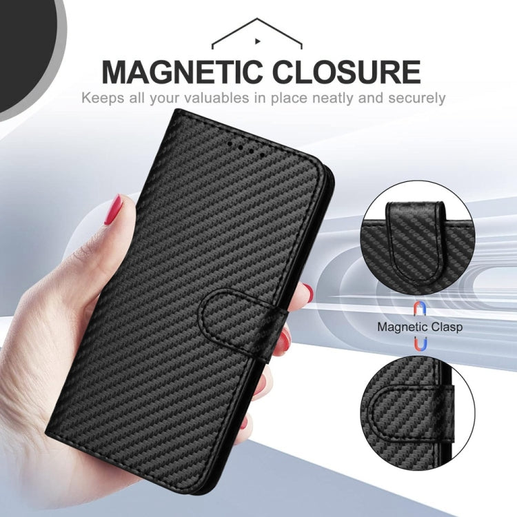 For iPhone 16 Plus YX0070 Carbon Fiber Buckle Leather Phone Case with Lanyard(Black) - iPhone 16 Plus Cases by buy2fix | Online Shopping UK | buy2fix