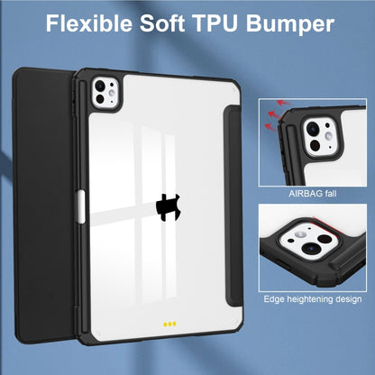 For iPad Pro 11 2024 Pure Color 3-fold Clear TPU Smart Leather Tablet Case(Black) - iPad Pro 11 2024 Cases by buy2fix | Online Shopping UK | buy2fix