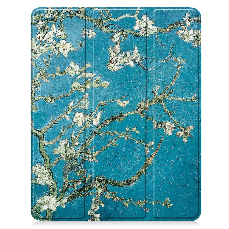 For iPad Air 13 2024 Custer Painted 3-Fold Holder Smart Leather Tablet Case with Pen Tray(Apricot Flower) - iPad Air 13 2024 Cases by buy2fix | Online Shopping UK | buy2fix