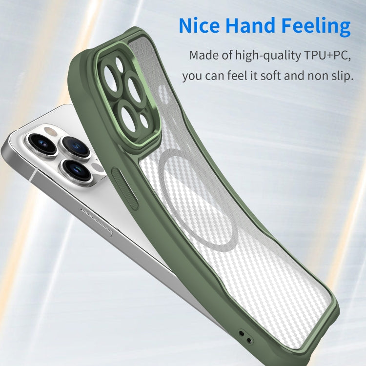 For iPhone 14 / 13 Carbon Fiber Texture MagSafe Translucent Phone Case(Green) - iPhone 14 Cases by buy2fix | Online Shopping UK | buy2fix