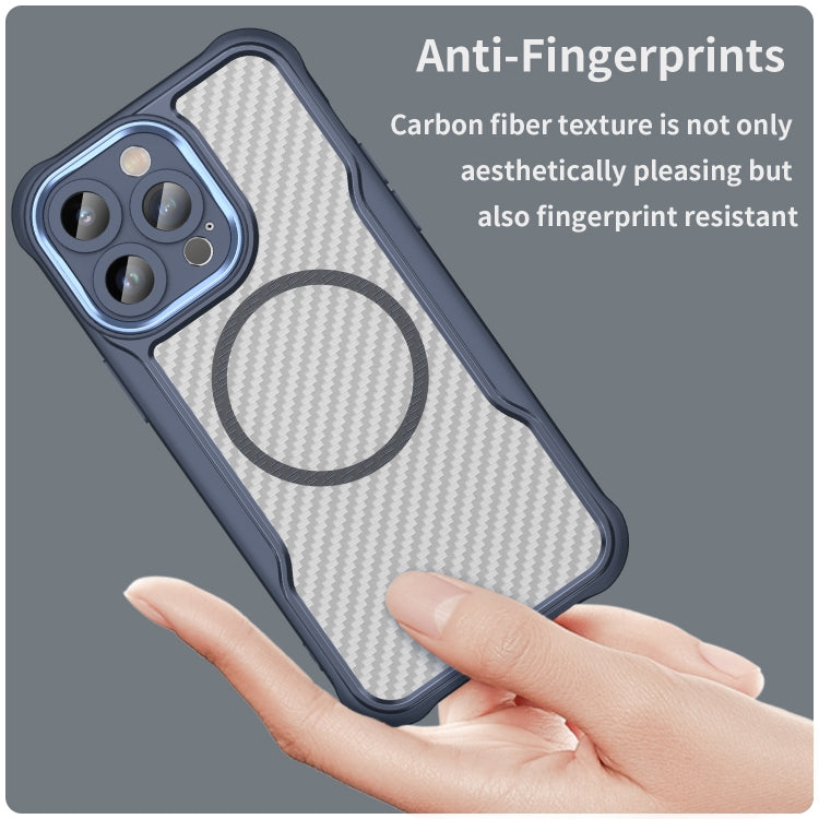 For iPhone 12 Carbon Fiber Texture MagSafe Translucent Phone Case(Blue) - iPhone 12 / 12 Pro Cases by buy2fix | Online Shopping UK | buy2fix