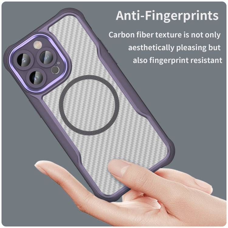 For iPhone 11 Pro Carbon Fiber Texture MagSafe Translucent Phone Case(Purple) - iPhone 11 Pro Cases by buy2fix | Online Shopping UK | buy2fix