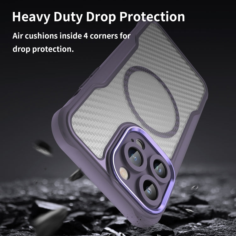 For iPhone 12 Pro Carbon Fiber Texture MagSafe Translucent Phone Case(Purple) - iPhone 12 / 12 Pro Cases by buy2fix | Online Shopping UK | buy2fix