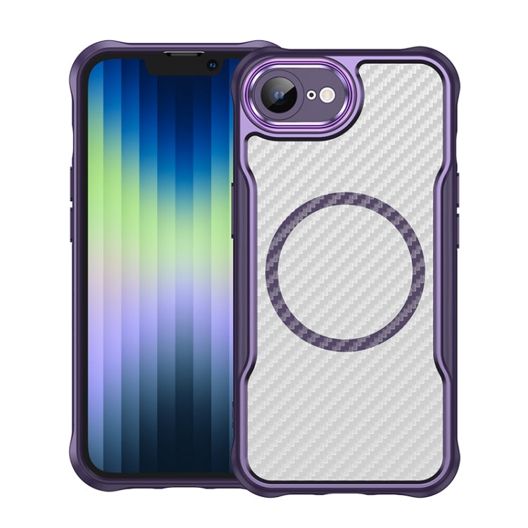 For iPhone SE 2024 Carbon Fiber Texture MagSafe Translucent Phone Case(Purple) - More iPhone Cases by buy2fix | Online Shopping UK | buy2fix