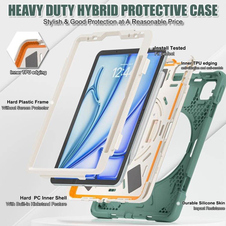 For iPad Air 11 2024 Rotatable Holder Silicone Hybrid PC Tablet Case with Shoulder Strap(Emreald Green) - iPad Air 11 2024 Cases by buy2fix | Online Shopping UK | buy2fix