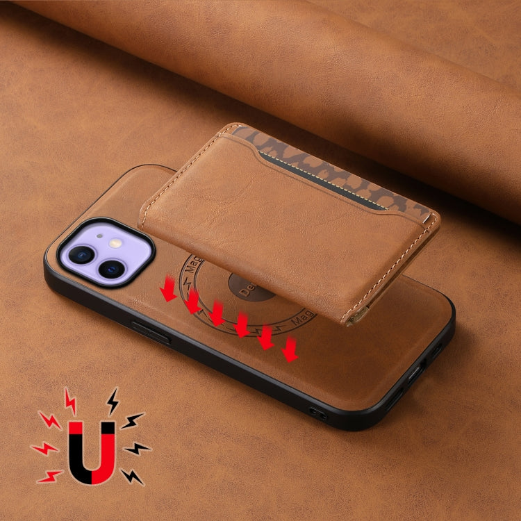 For iPhone 12 Denior D13 Retro Texture Leather MagSafe Card Bag Phone Case(Brown) - iPhone 12 / 12 Pro Cases by Denior | Online Shopping UK | buy2fix