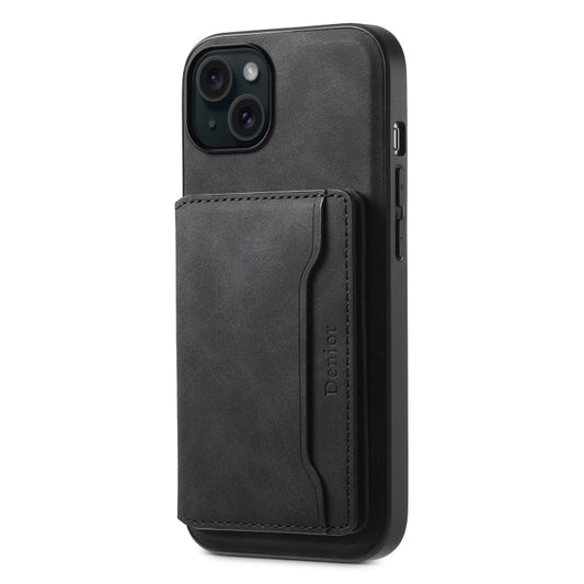 For iPhone 15 Plus Denior D13 Retro Texture Leather MagSafe Card Bag Phone Case(Black) - iPhone 15 Plus Cases by Denior | Online Shopping UK | buy2fix