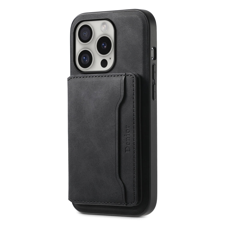 For iPhone 16 Pro Max Denior D13 Retro Texture Leather MagSafe Card Bag Phone Case(Black) - iPhone 16 Pro Max Cases by Denior | Online Shopping UK | buy2fix