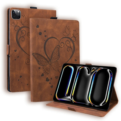 For iPad Pro 13 2024 Love Butterfly Embossed Leather Tablet Case(Brown) - iPad Pro 13 2024 Cases by buy2fix | Online Shopping UK | buy2fix