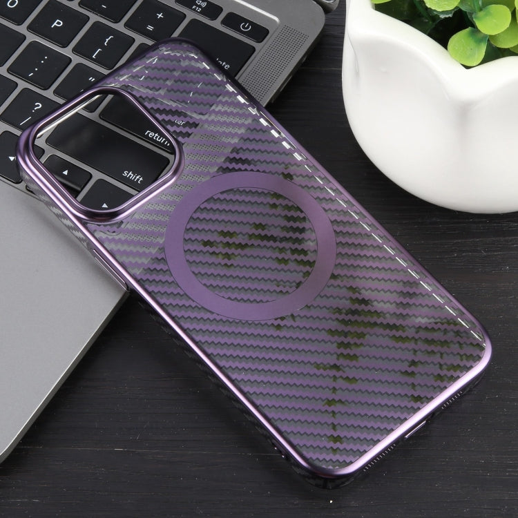 For iPhone 14 Plus 6D Plated Carbon Fiber Clear Magsafe PC Phone Case(Aurora Purple) - iPhone 14 Plus Cases by buy2fix | Online Shopping UK | buy2fix