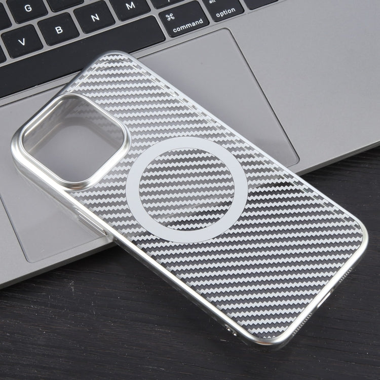 For iPhone 14 Pro Max 6D Plated Carbon Fiber Clear Magsafe PC Phone Case(Starlight Silver) - iPhone 14 Pro Max Cases by buy2fix | Online Shopping UK | buy2fix