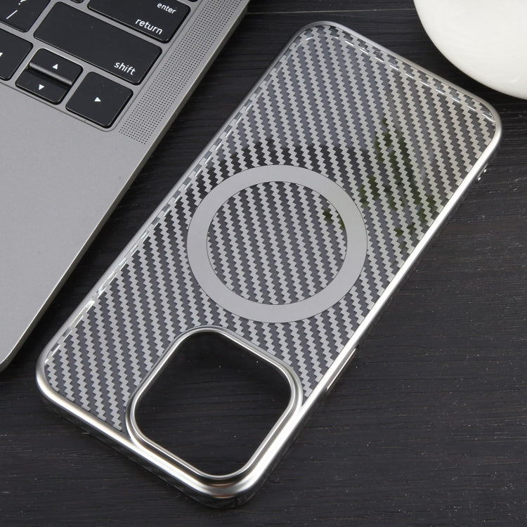 For iPhone 13 6D Plated Carbon Fiber Clear Magsafe PC Phone Case(Titanium Grey) - iPhone 13 Cases by buy2fix | Online Shopping UK | buy2fix