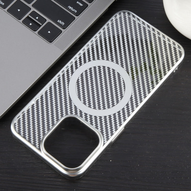 For iPhone 12 6D Plated Carbon Fiber Clear Magsafe PC Phone Case(Starlight Silver) - iPhone 12 / 12 Pro Cases by buy2fix | Online Shopping UK | buy2fix