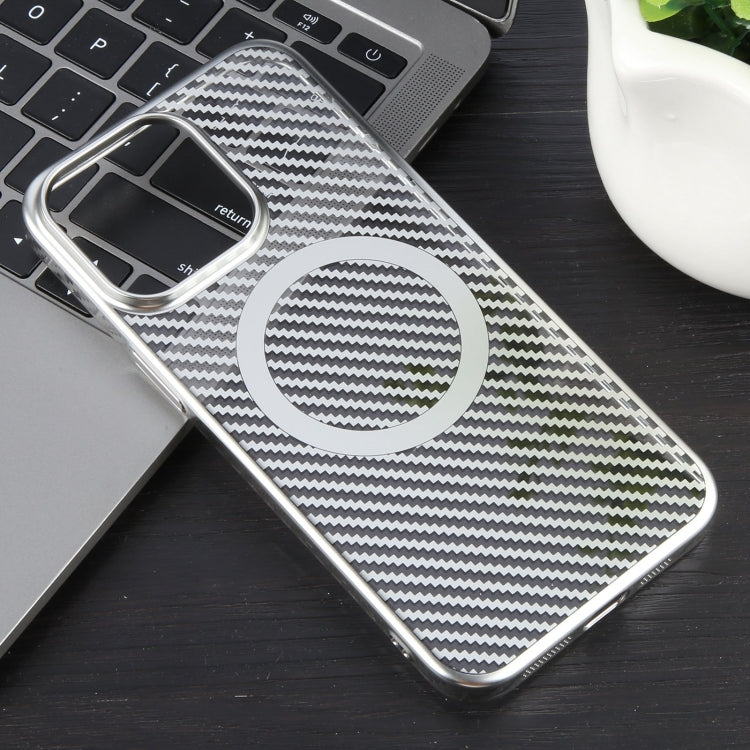 For iPhone 12 Pro Max 6D Plated Carbon Fiber Clear Magsafe PC Phone Case(Starlight Silver) - iPhone 12 Pro Max Cases by buy2fix | Online Shopping UK | buy2fix